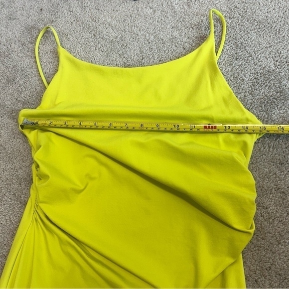 Zara lime green yellow ruched bodycon spaghetti strap maxi dress Sz L NWOT - Picture 9 of 12